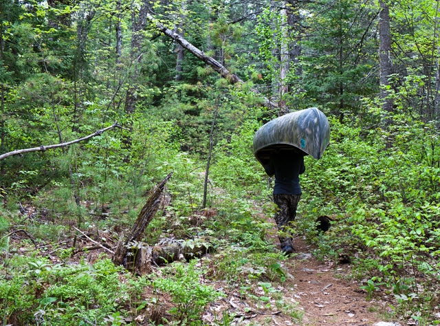 Canoe Portage Through the Woods